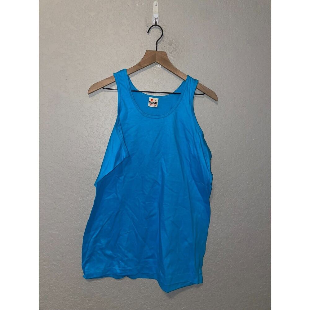 Vintage Blue Blank Tank Sleeveless Shirt Tee Top Signal Mega VTG 90s Large